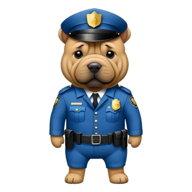 Crea un sticker de perro shar pei con traje de policía vigilante sticker