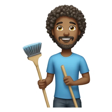 Man with curly hair and beard cleaning sticker