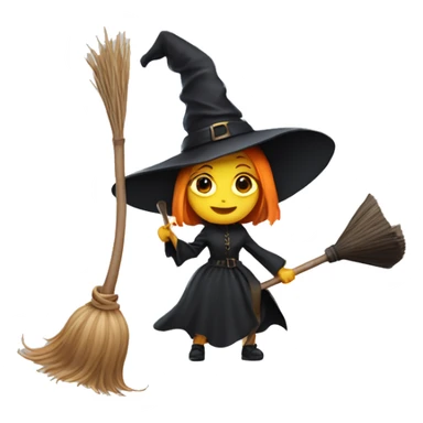a witch with a big head and small witch hat and huge broom sticker