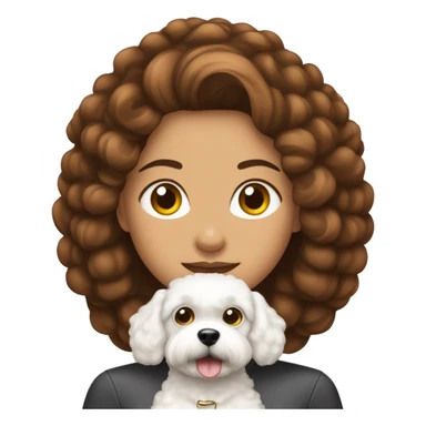 mujer con peinado largo marron con perro bichon blanco sticker