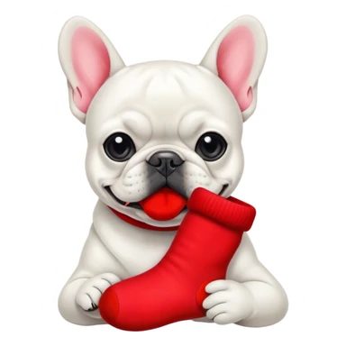 Black and white Bouledogue français eating a red sock  sticker