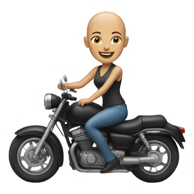 smiling bald woman on motorcycle outdoors sticker