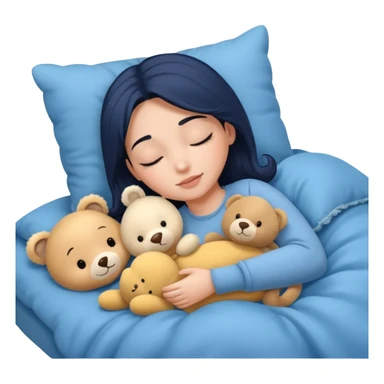 single-girl-in-Warm Cream-cozy-blue-bed-sleeping-pretty-eyelashes-light-skin-with toy sticker