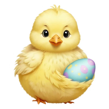 Cute yellow baby chick with Easter egg sticker