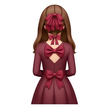 brown open hair from behind with a burgundy bow sticker