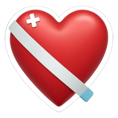 a dark red heart glued together with a Band-aid sticker