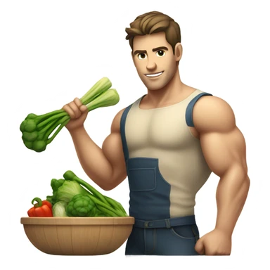 attractive young man white muscular brunette young man using a chopping vegetables sticker