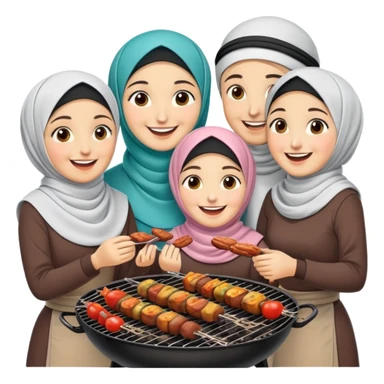 Turkish beautiful finished family hijabs make bbq time sticker
