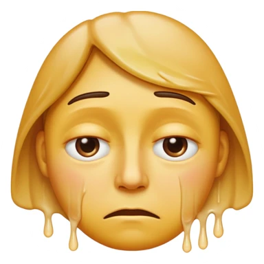Apple-style emoji person inspired by the Apple melting face emoji (🫠), with a slightly drooping lower face due to heat, solid soft texture, annoyed and exhausted expression, raised eyebrow, unimpressed half-closed eyes, subtle sweat drops, consistent skin color, no dripping or glossy liquid effect sticker