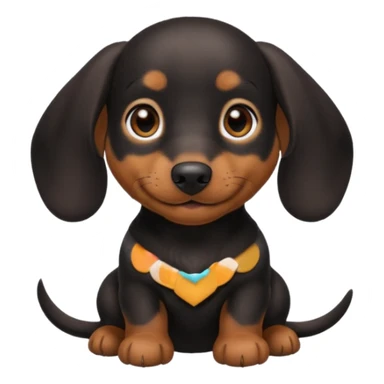 Black miniature Daschund puppy looking happy sticker