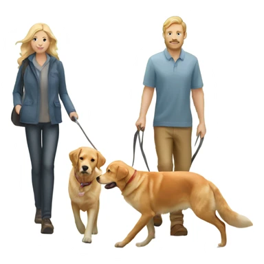 man walking fox red Labrador and woman walking English cream retriever sticker