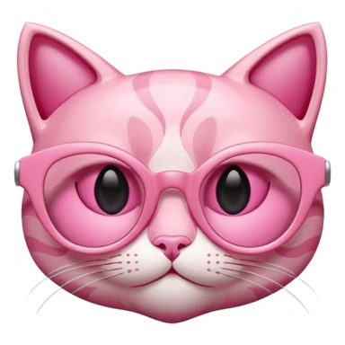 A 3D cartoon rose-pink cat-eye shaped spectacle, glossy curved frame, soft reflections, isolated on plain background. only glasses. sticker