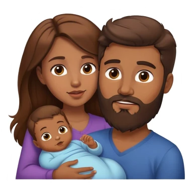 1 fils 1 bébé   Une femme  cheveux long brun  1 homme  brun barbu  sticker