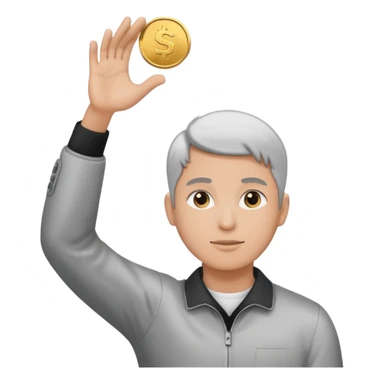 Coin flipped in the air, character already turning away sticker