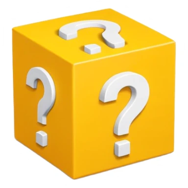  yellow cube shaped box over stuffed with white question mark cubes sticker