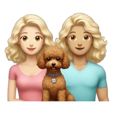 Family consisting of 1 korean man 1 white blonde girl and  1 fluffy brown toy poodle sticker