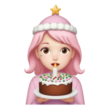pastel pink girl eating christmas cake sticker