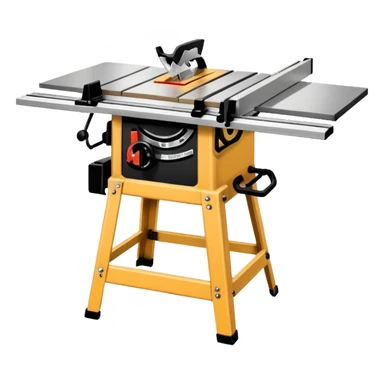A table saw emoji with a light wooden table and a black blade sticker