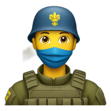 ukrainian soldier face in a mask with a ukrainian flag on the backgroun sticker