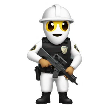 Garlic with a swat cop helmet holding a gun sticker