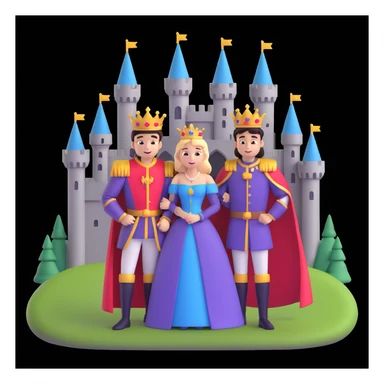 young king and queen posing, castle background sticker