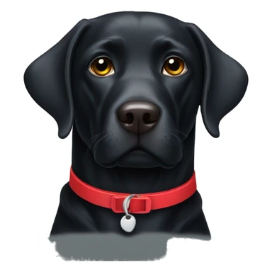 Black Labrador dog wearing red collar sticker