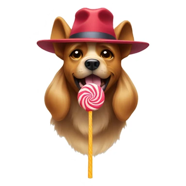 dog wearing hat tongue sticking out holding lollipop sticker