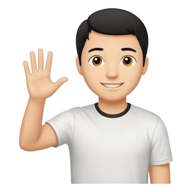 joven trigueño corte de pelo muy cortito polera blanca sonrisa bonita saludando mano arriba sticker