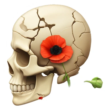 broken skull with 2 poppies and 1 sprout of poppy instead the brain in profile sticker