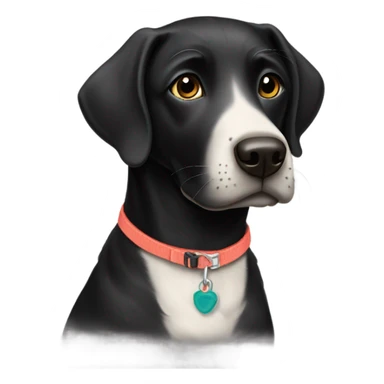 Black lab named Lucy with collar that says Lucy sticker