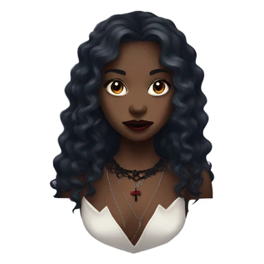 vampire black girl with long curly hair fangs and a cross choker necklace and a lace dress   sticker