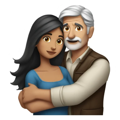 Gray haired blue eyed man hugs dark haired Mexican girl sticker