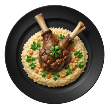 Lamb Shanks with Risotto Nero on a black plate-no cutlery  sticker