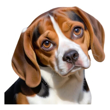 Cinematic Meme-Worthy Grumpy Tri-Color Beagle Portrait Emoji, Head held high but eyes filled with dramatic disappointment, showcasing a smooth tri-color coat of white, brown, and black, deeply furrowed brow forming an unmistakable scowl, floppy ears slightly angled back in disapproval, piercing hazel eyes glaring with pure exasperation, Simplified yet hilariously over-exaggerated features, highly detailed, glowing with an aura of supreme annoyance, high shine, exhausted yet judgmental, stylized with an almost regal pettiness, bright but brooding, soft glowing outline, capturing the essence of a companion that has seen it all and is thoroughly unimpressed, so meme-worthy it feels like it could instantly become the next viral sensation of grumpiness! sticker