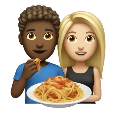 couple with dark blonde hair and blue eyes eating spaghetti sticker