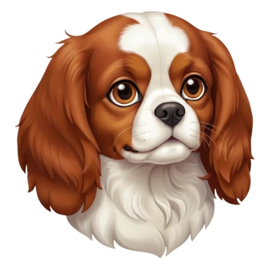 Cinematic Noble Blenheim Cavalier King Charles Spaniel Portrait Emoji, Poised and regal, with a graceful, medium build and a well-groomed Blenheim coat featuring rich chestnut and white markings, soulful brown eyes, Simplified yet sharp and sophisticated features, highly detailed, glowing with a soft, dignified glow, high shine, intelligent and affectionate, stylized with an air of elegance, focused and attentive, soft glowing outline, capturing the essence of a watchful and refined companion, so majestic it feels as though it could step out of the screen with effortless authority! sticker