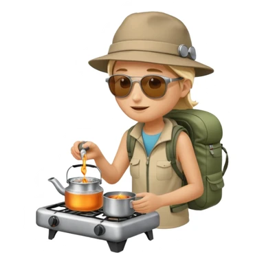 A camper boiling water on a portable stove, enjoying the outdoor breeze.
 sticker