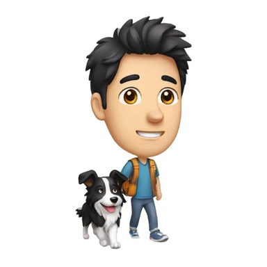 A Chinese man walking border collie sticker