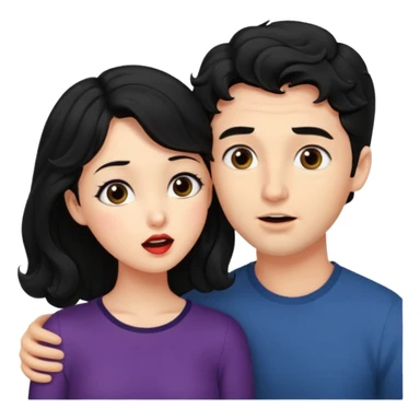 a handsome man with black short wavy hair tries to kiss a cute woman who has long black hair sticker