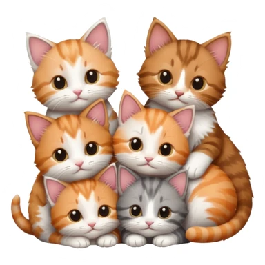 6 tiny kittens cuddling together all different colours, the first one is grey and white, the second is ginger and white and the third is brown tabby and white sticker