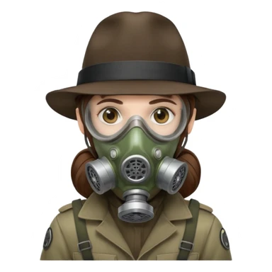 Hacker with a fedora with brown hair wearing a gasmask sticker