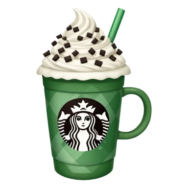  Starbucks hot cocoa with whipped cream and Oreo cookie crumbles in a green checkered to go Starbucks cup  sticker