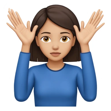 Nervous emoji + hands up emoji. Remove flow effects at the very top the of the hands palm forward so the head can be between the hands. Lightskin girl emoji sticker