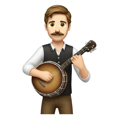 Young white man with brown hair and a mustache playing the banjo  sticker