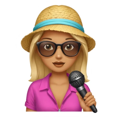 woman with summer clothes and sun glasses holding microphone sticker