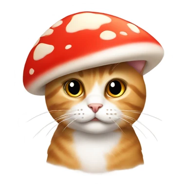 A cat wearing a red and white mushroom hat sticker