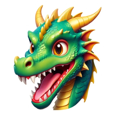 Cinematic Comical Dragon Portrait Emoji, Head tilted dramatically with an exaggeratedly amused expression, featuring a striking, glossy scaled body with bold, angular details and wide, expressive eyes brimming with playful disbelief; rendered with vibrant, lifelike textures and natural shadows, high shine, dramatic yet playful, styled with an air of cheeky mythical mischief, soft glowing outline, capturing the essence of a spirited and over‐the‐top dragon that looks ready to breathe fire into viral fame! sticker