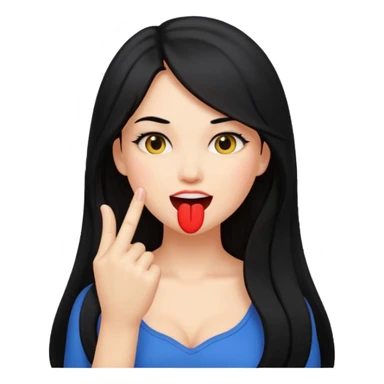 emoji biting finger flirty, and long black hair sticker