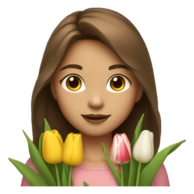 Girl with brown hair and light skin take a tulips sticker