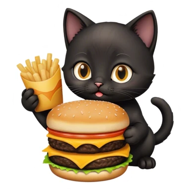 Black kitten eating a triple cheeseburger  sticker